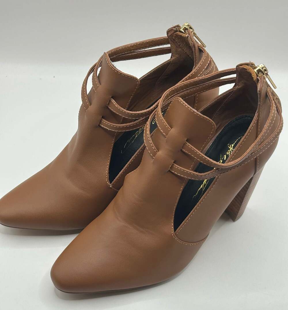 Hal Rubenstein Cognac Brown Cutout Block Heel Booties Women’s Size 9M - Picture 4 of 8